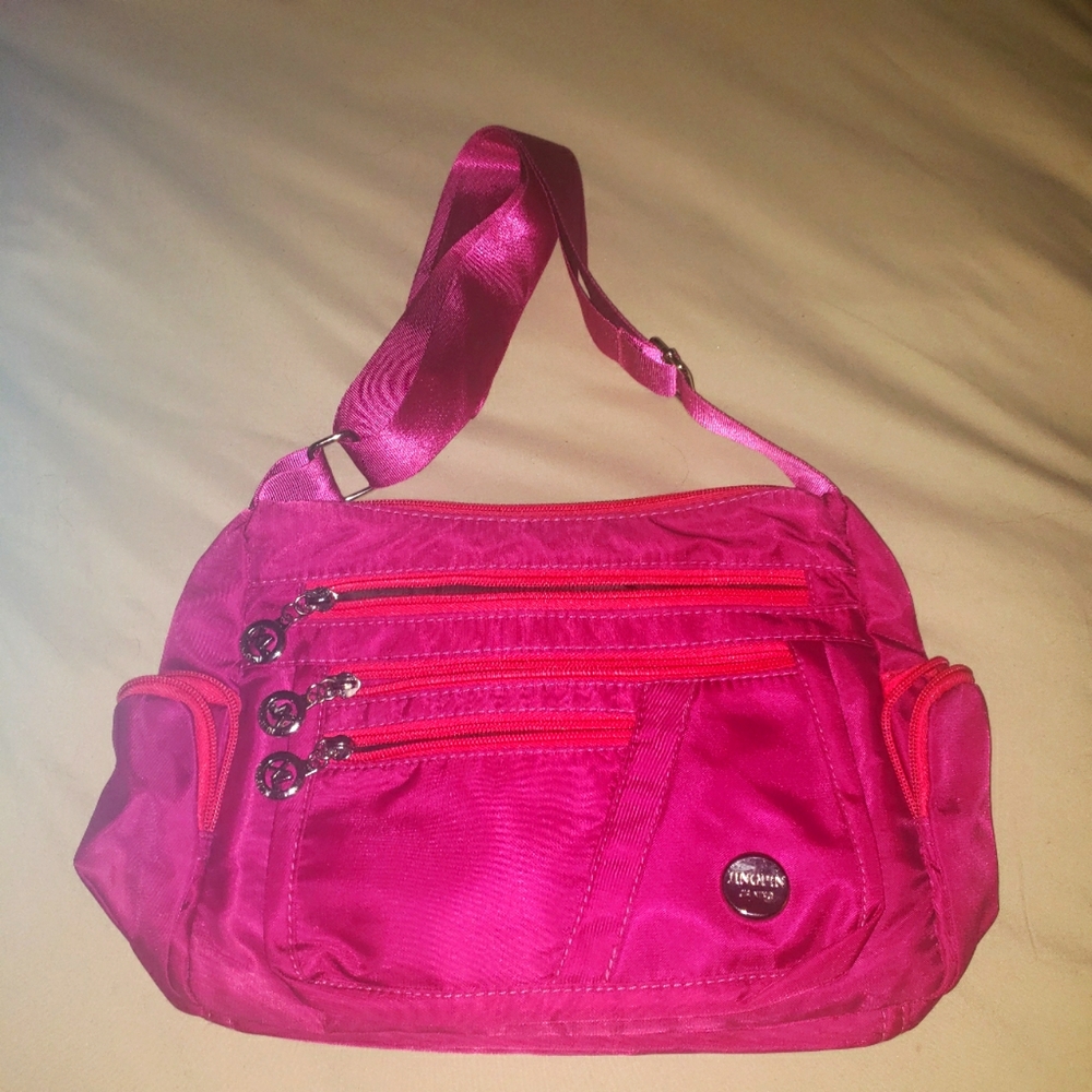 Pink satin insulated padded purse